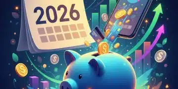 Illustration of automatic savings into a piggy bank for 2026 financial goals.