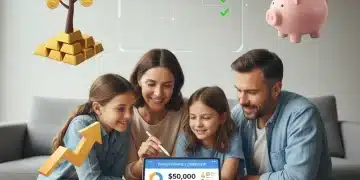 Family reviewing 2026 household budget on tablet, optimizing finances.
