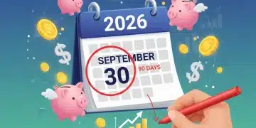Calendar with 2026 highlighted, surrounded by financial symbols, representing 2026 savings goals and a 90-day plan.