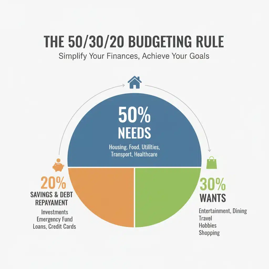 Infographic explaining 50/30/20 budgeting rule visually