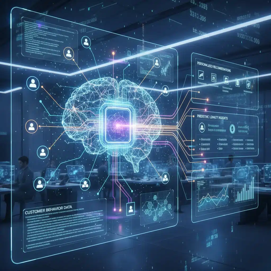 AI and data analytics processing customer behavior for personalized loyalty