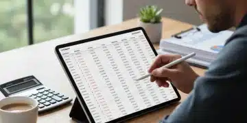 Person reviewing digital budget on tablet to cut monthly expenses
