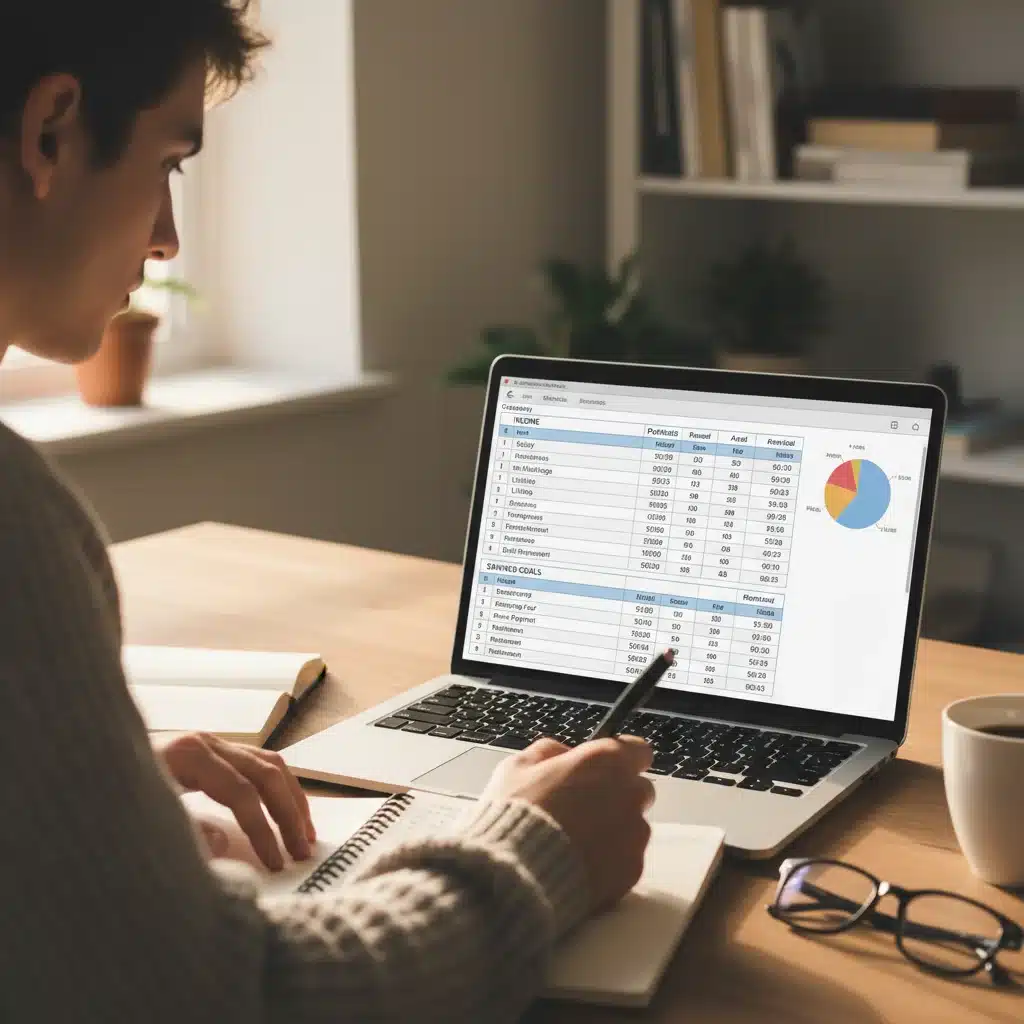 Person reviewing budget spreadsheet on laptop, focused on financial tracking