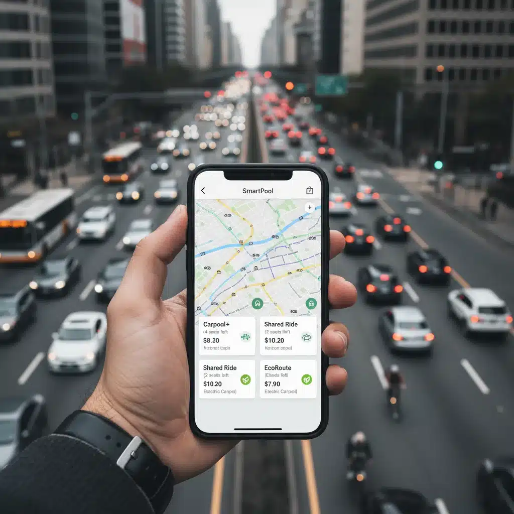 Smartphone showing carpooling app for smart travel.