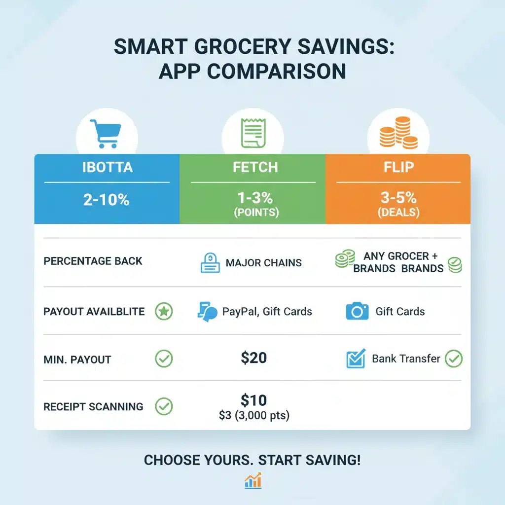 Detailed comparison chart of features for leading cash back grocery applications