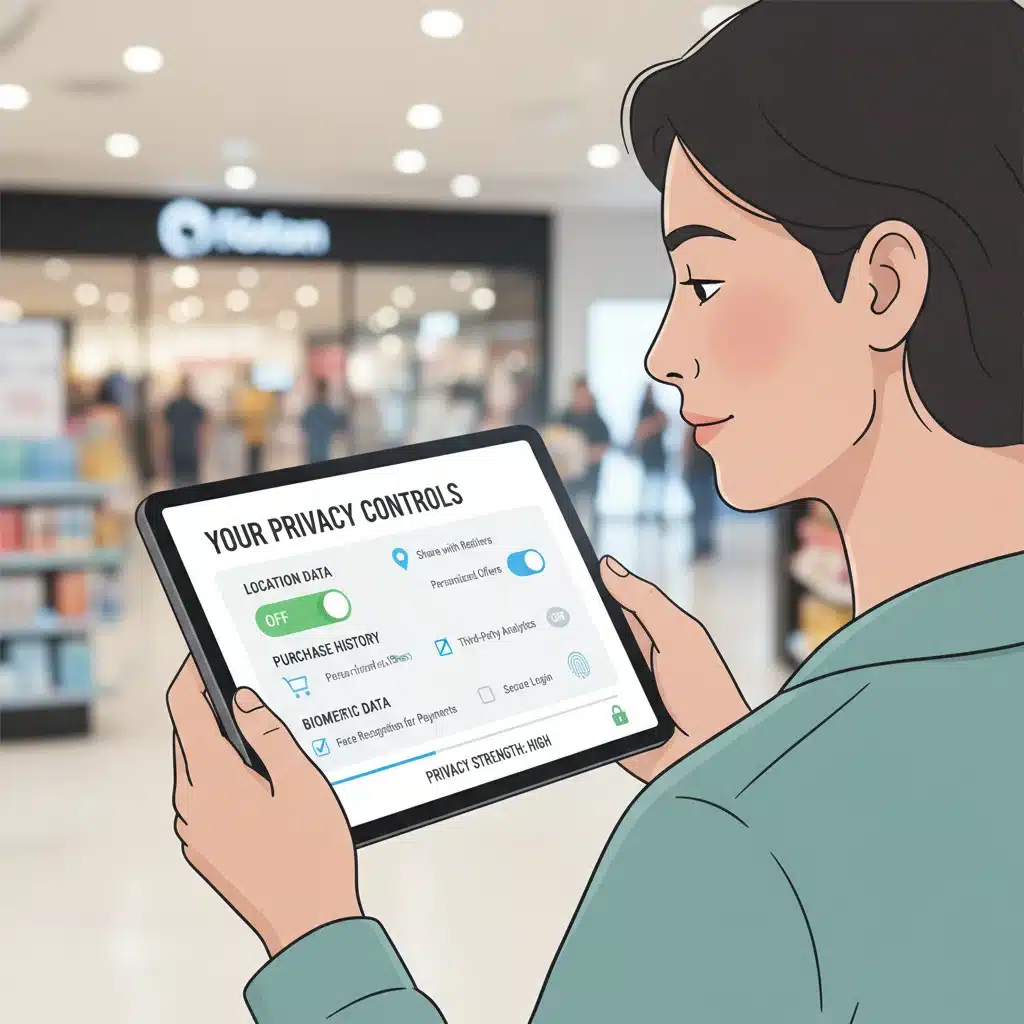 Consumer reviewing privacy settings on tablet for loyalty programs.