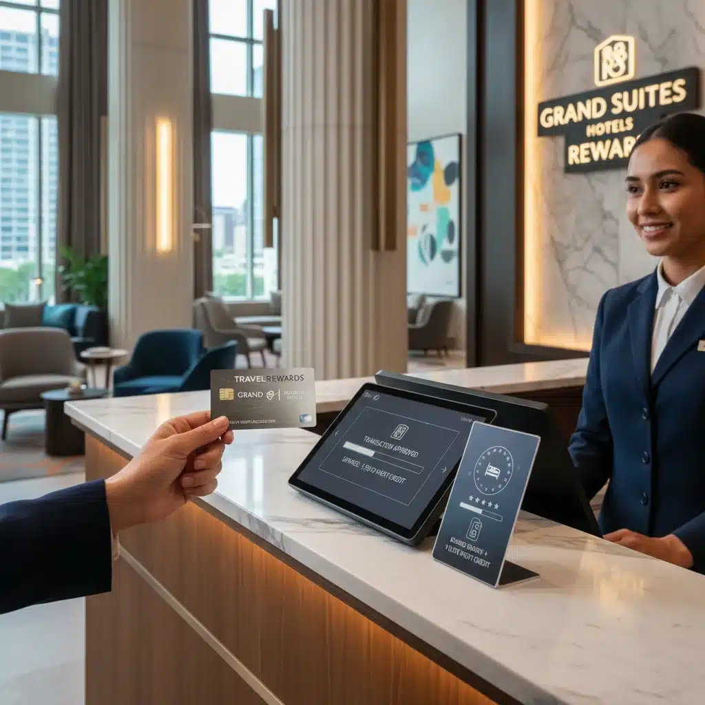 Traveler using a co-branded credit card to earn hotel elite status benefits.
