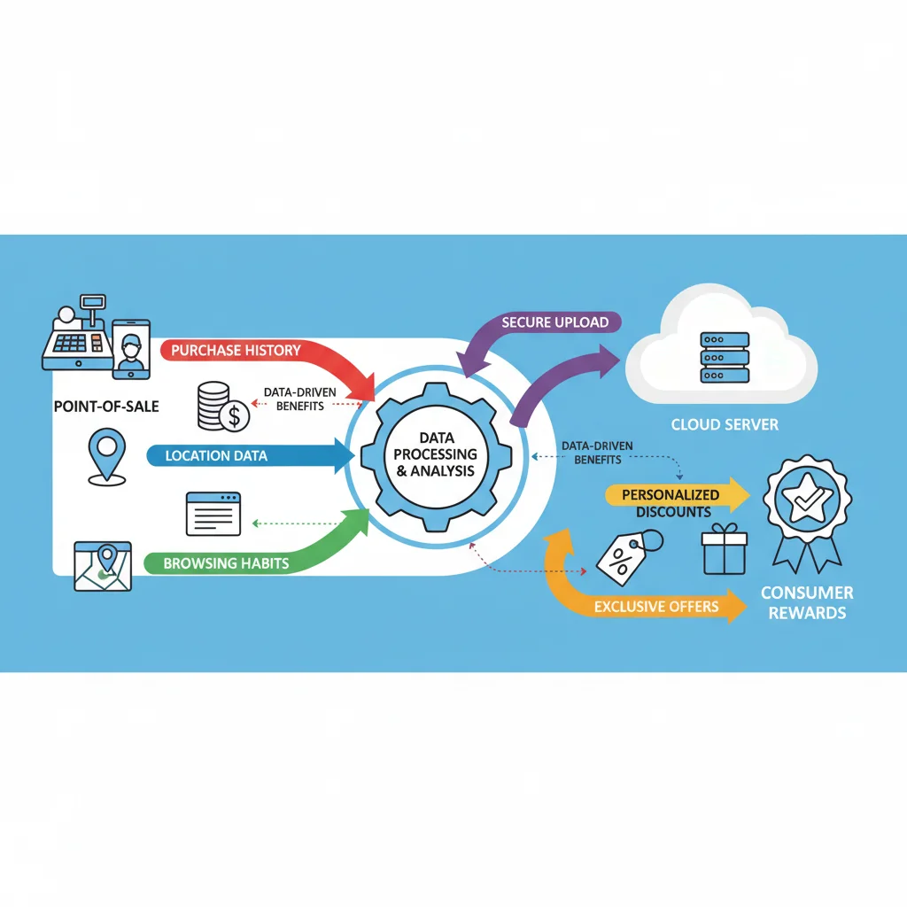 Infographic showing consumer data flow to personalized rewards.