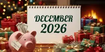 December 2026 calendar with holiday decorations and savings