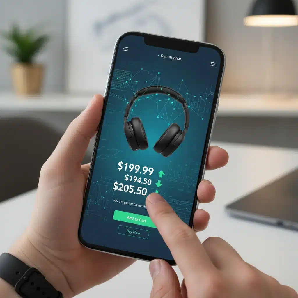 Smartphone displaying dynamic pricing on an e-commerce site, illustrating real-time price changes and consumer interaction.