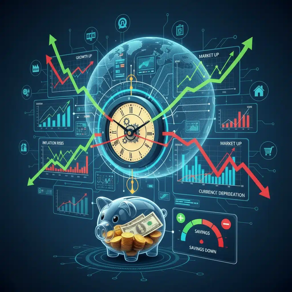 Dynamic economic indicators affecting savings, upward and downward trends