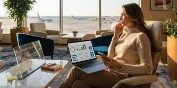 Traveler enjoying a premium airport lounge, symbolizing elite status benefits and fast-tracked loyalty programs.