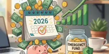 Calendar showing 2026 with financial symbols, representing emergency fund goal