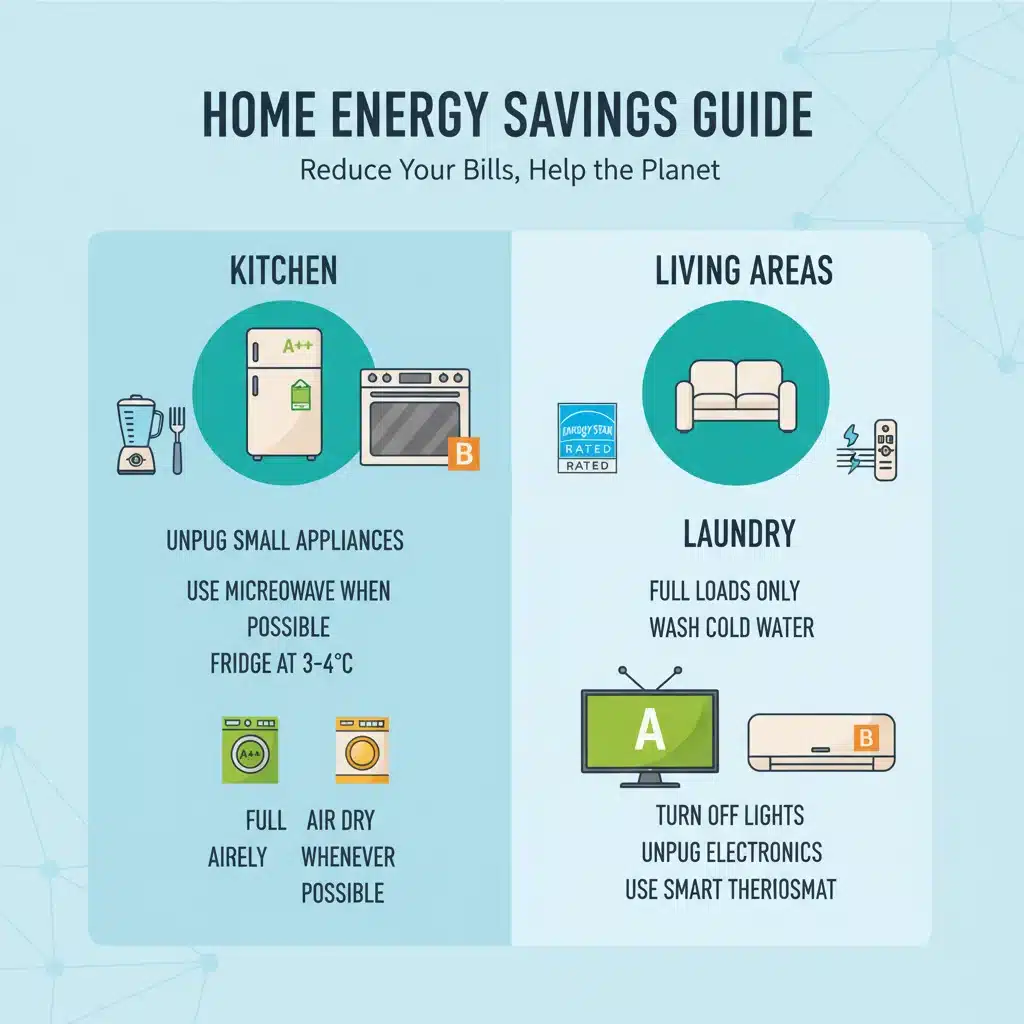 Infographic displaying energy-efficient appliance usage tips.