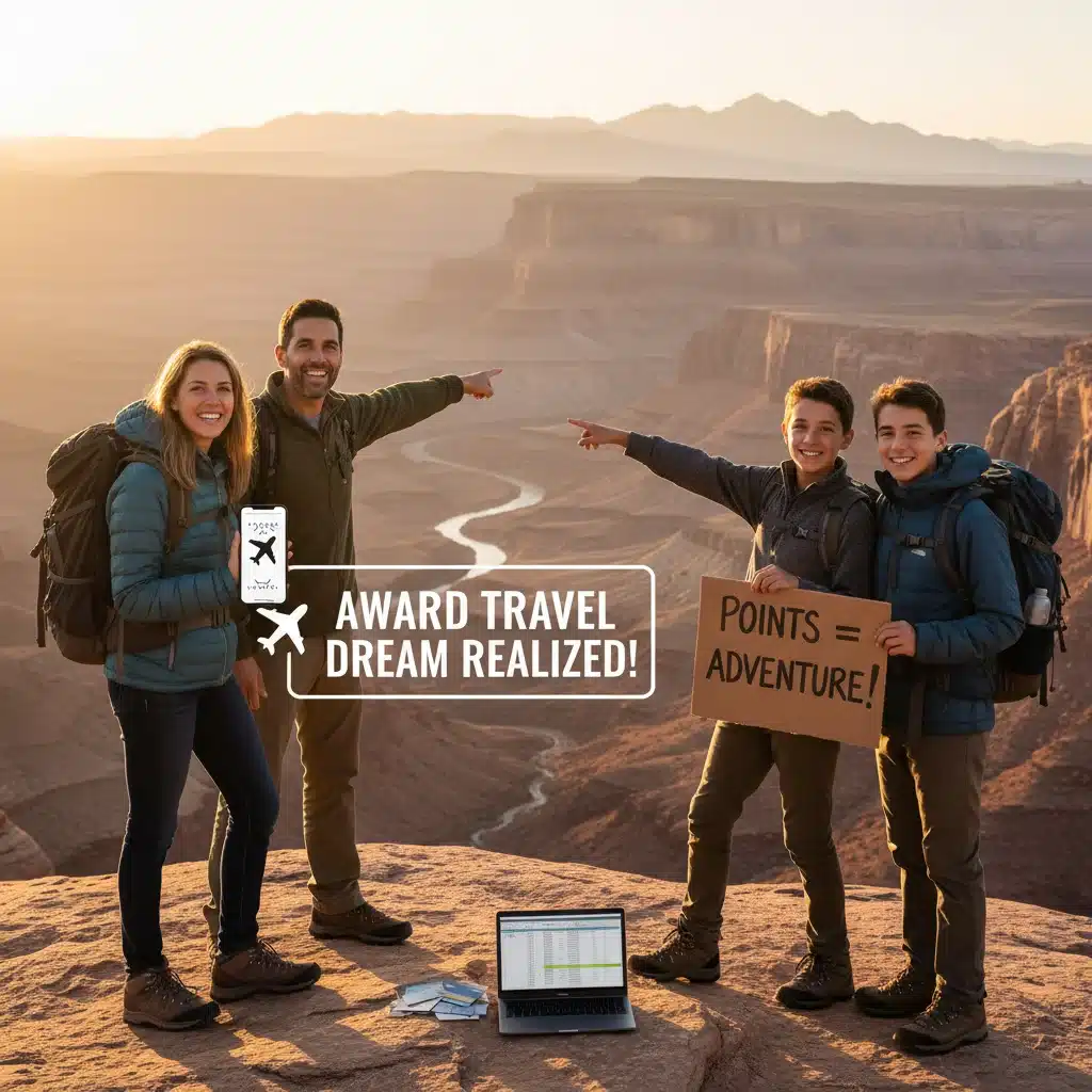 Family enjoying national park view, representing successful award travel experiences.
