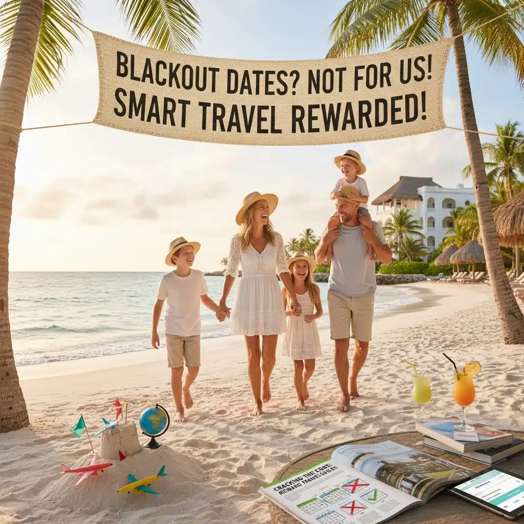 Happy family enjoying a vacation, successfully navigating loyalty program restrictions.