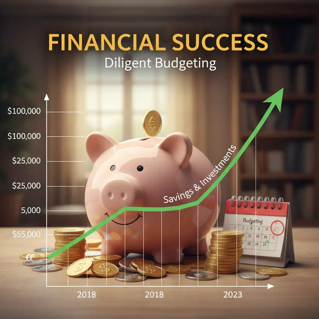 Financial growth chart with rising savings, symbolizing long-term success from effective budgeting.