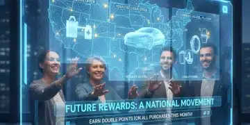 Futuristic digital interface showing personalized loyalty rewards and happy customers in the US