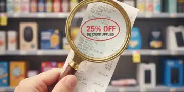 Magnifying glass over a receipt showing hidden discounts for Q1 2026