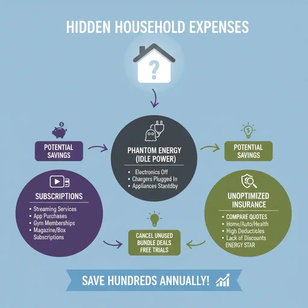 Infographic showing common hidden household expenses and potential savings.