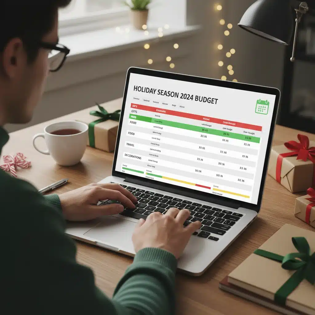 Detailed holiday budget spreadsheet on laptop screen