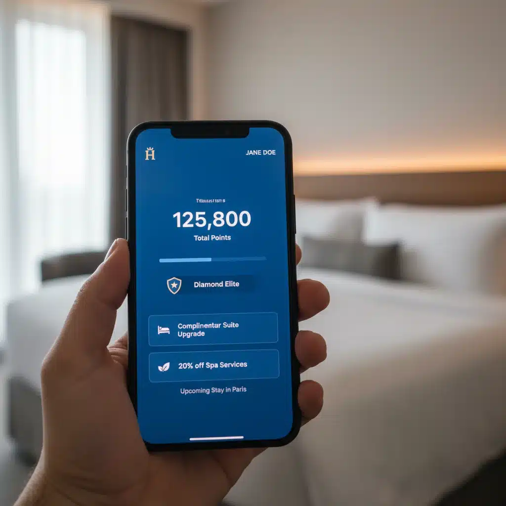 Hotel loyalty app on smartphone, displaying points and elite status.