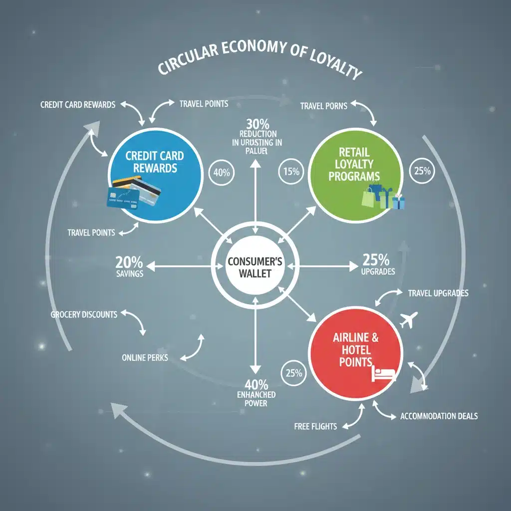 Infographic illustrating the interconnectedness of various loyalty programs and how they combine to create a comprehensive savings network.
