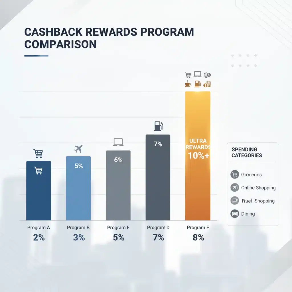 Infographic comparing loyalty program cashback rates across various spending categories.