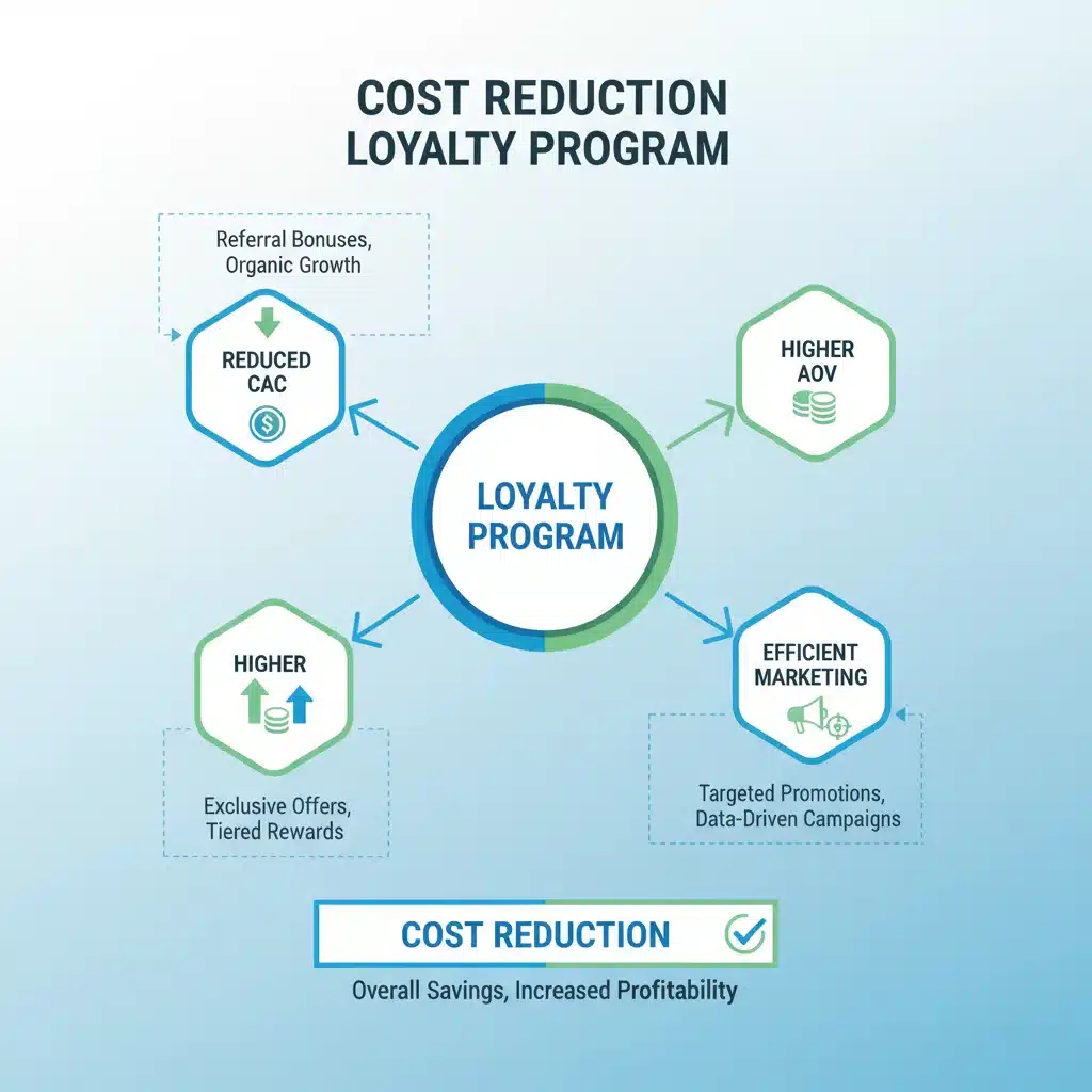 Infographic showing how loyalty programs reduce business costs.