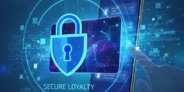 Digital lock on loyalty card and smartphone, symbolizing data privacy in loyalty programs.