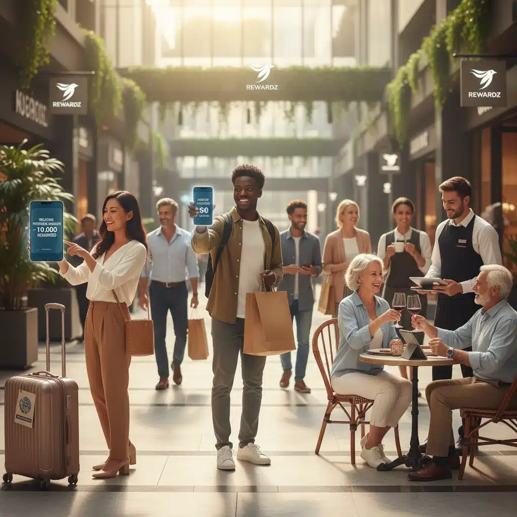 People enjoying travel and shopping with loyalty credit card rewards