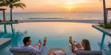Luxury resort pool at sunset, symbolizing premium travel rewards