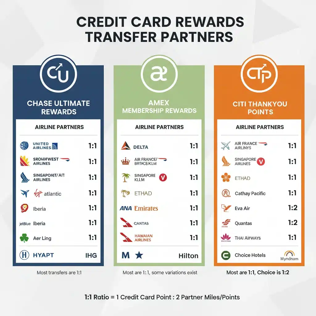 Infographic of credit card points transfer partners and ratios