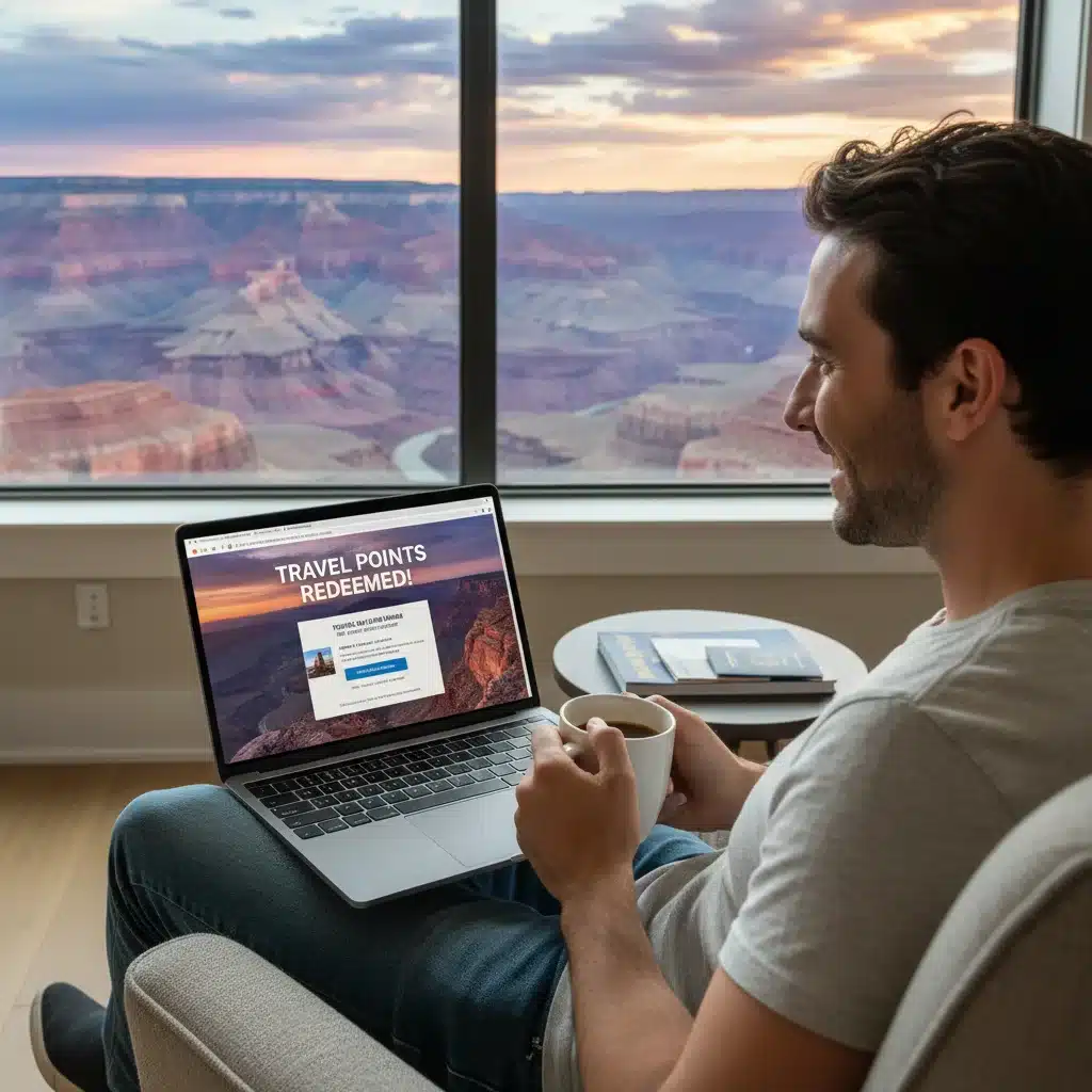 Person redeeming travel points for a trip to a US national park