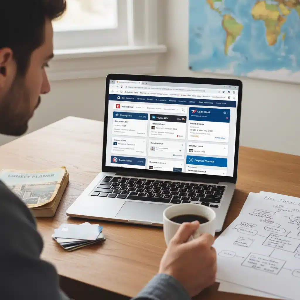 Person researching airline loyalty programs and credit card rewards on a laptop.