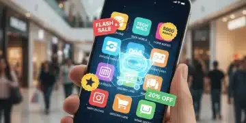 Smartphone displaying retailer app icons with discount tags and loyalty points, representing exclusive deals and financial benefits in 2026.