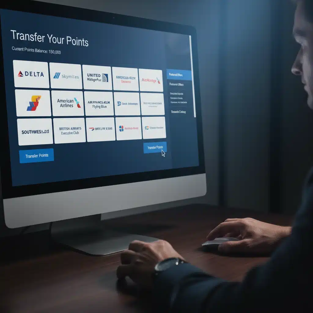 Screenshot of a credit card rewards portal showing airline transfer options