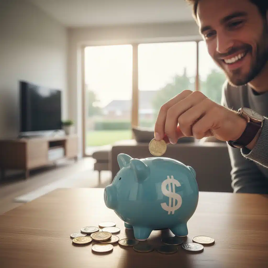 Person saving money in piggy bank, symbolizing financial freedom and success.
