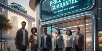 Shoppers celebrating savings with price match guarantee at a retail store