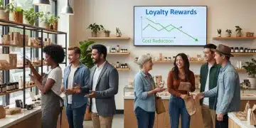 Small business owners engaging with customers, symbolizing loyalty and cost savings.