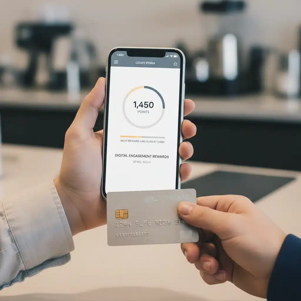 Person using a loyalty program app on a smartphone, showing increasing points and a credit card.