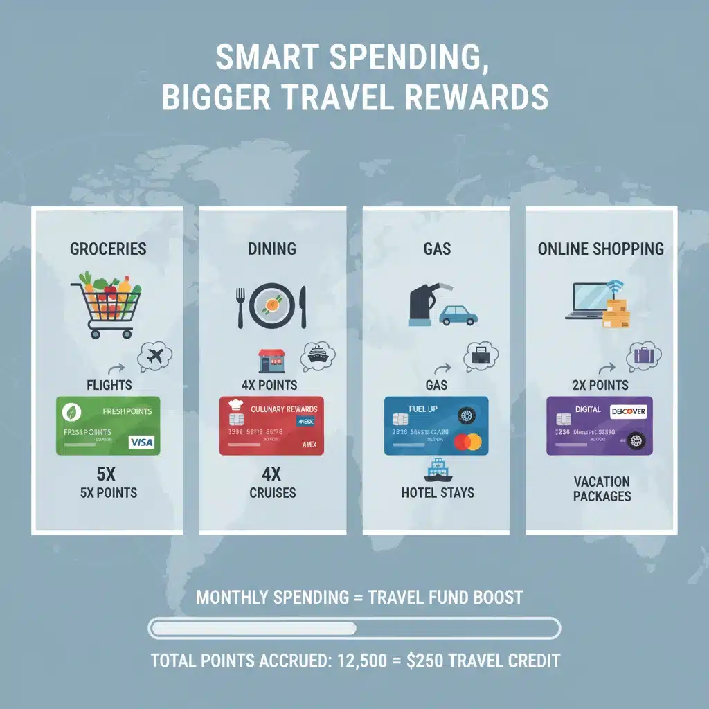 Infographic showing spending categories and bonus point credit cards
