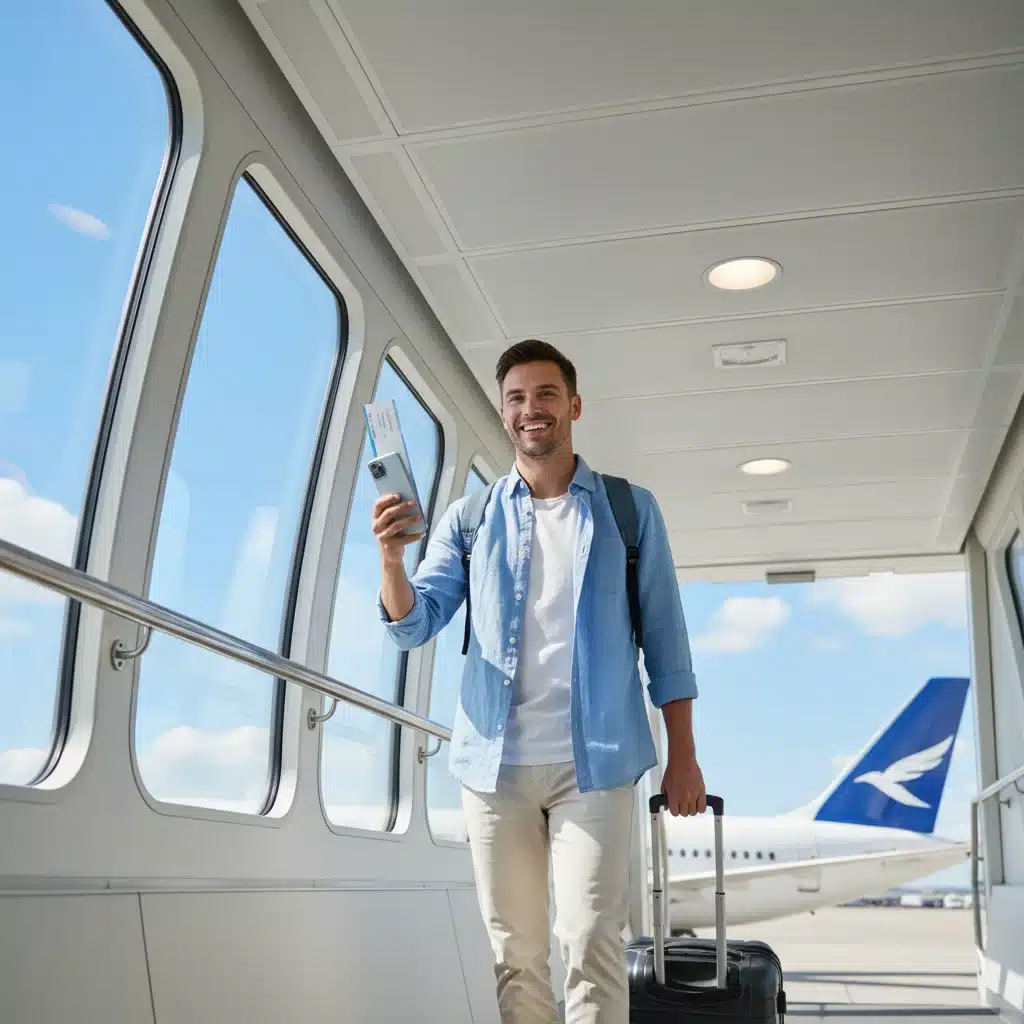 Traveler boarding an airplane with a boarding pass, ready for a flight