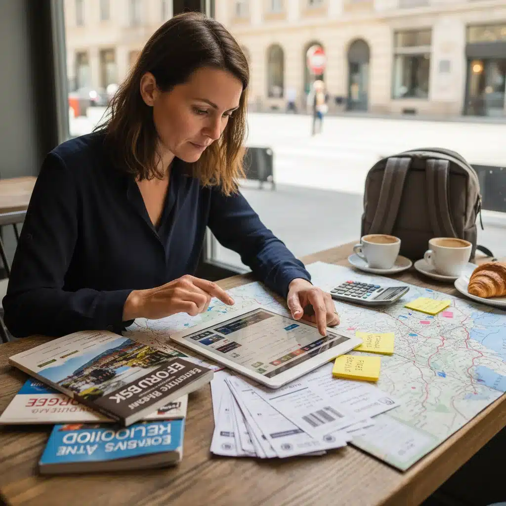 Traveler planning hotel stays with free night certificates on a tablet.