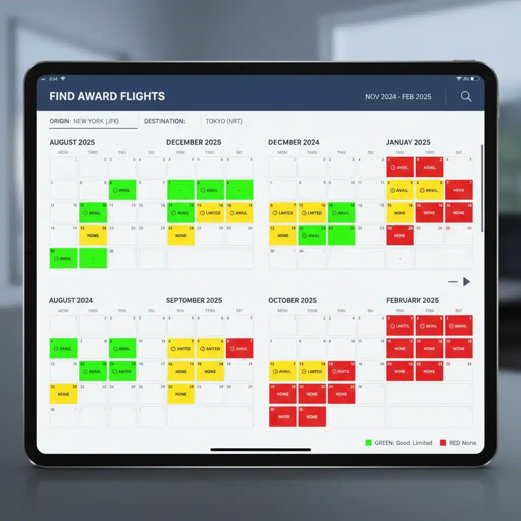 Airline award availability calendar showing future dates