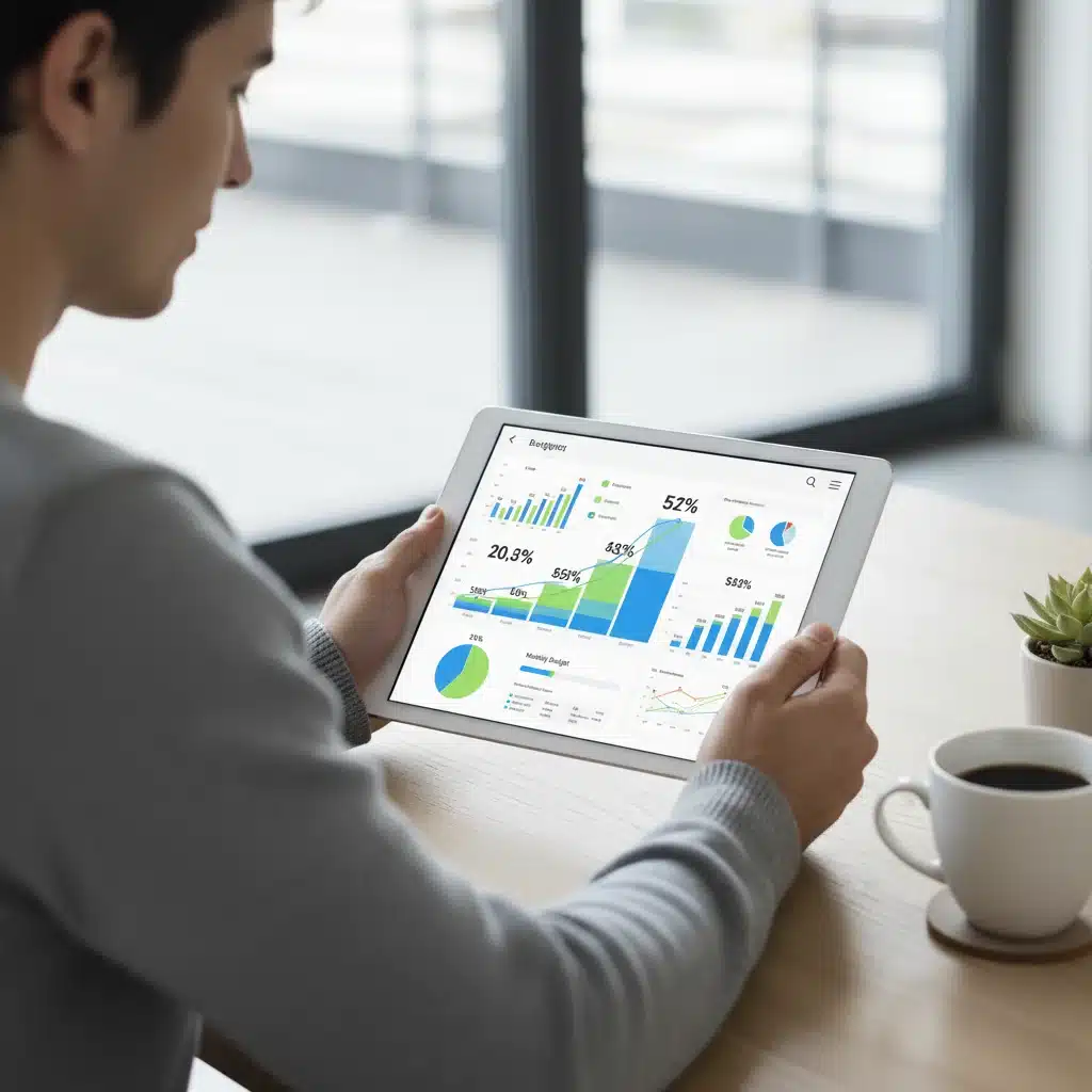 Person tracking expenses on a budgeting app, visualizing financial data.