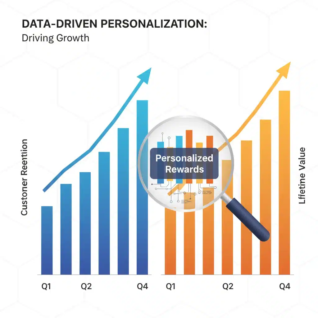 Data visualization showing increased customer retention and lifetime value from personalized rewards.