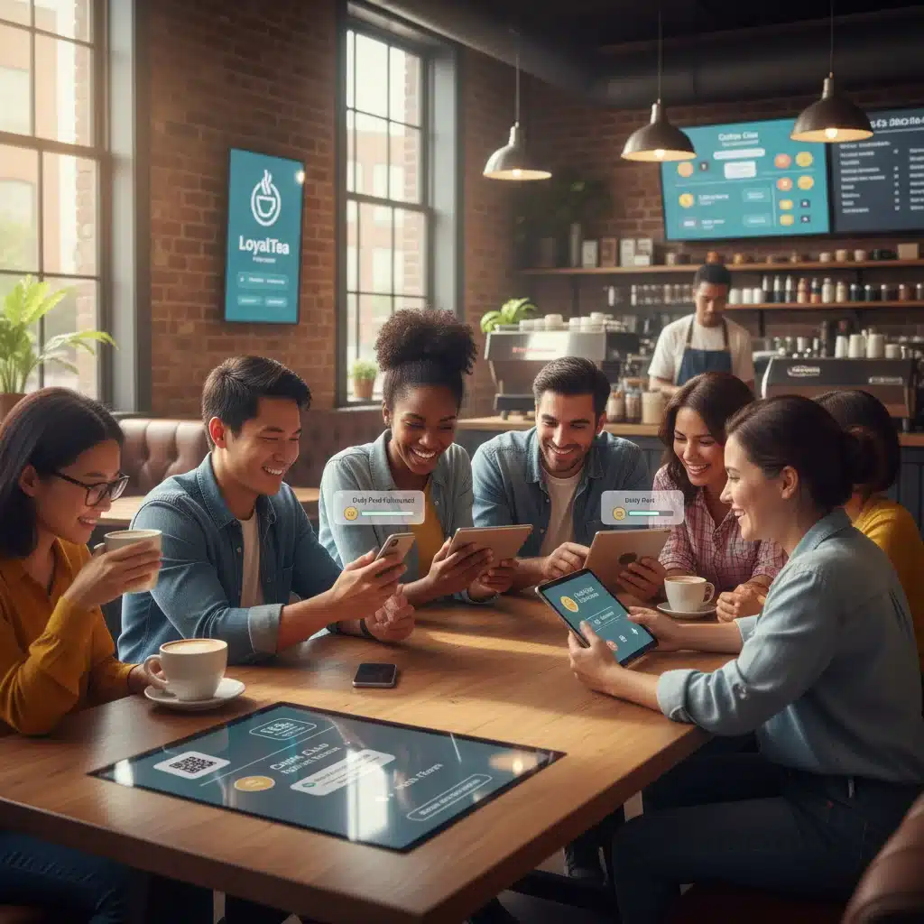 Customers engaging with a digital loyalty program on their mobile devices.