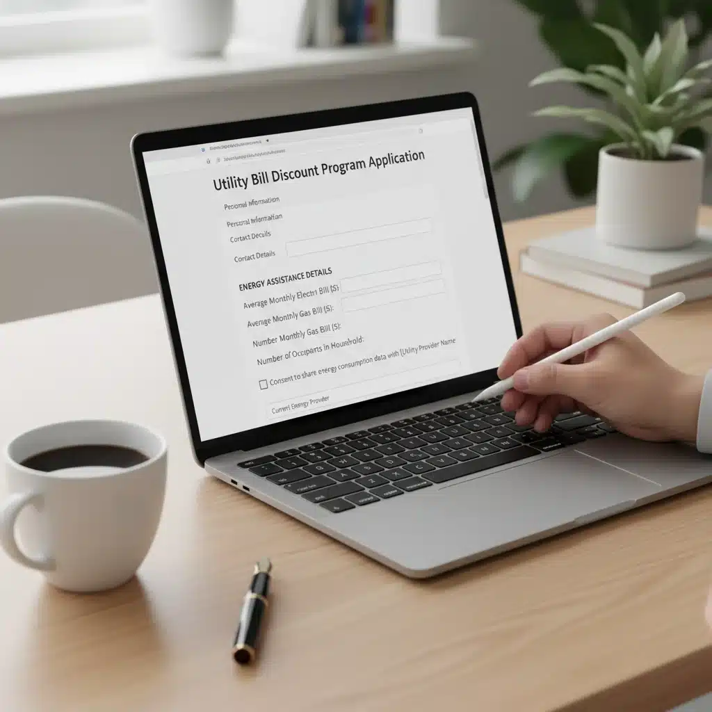 Person applying for utility bill discount program online
