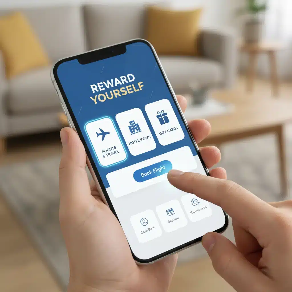 Credit card rewards redemption portal on phone